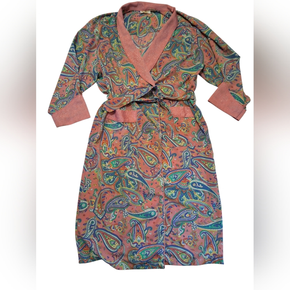 Victoria's Secret Robe Gold Label Peach Pink Paisley Vintage Medium